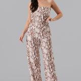 Animal Print Strapless Back-Tie Tube Top & Pants Set