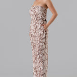 Animal Print Strapless Back-Tie Tube Top & Pants Set