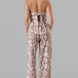 Animal Print Strapless Back-Tie Tube Top & Pants Set