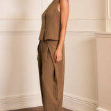 Pinstripe Wide-Leg Panel Pants (PANTS ONLY)