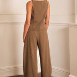 Pinstripe Wide-Leg Panel Pants (PANTS ONLY)