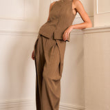 Pinstripe Wide-Leg Panel Pants (PANTS ONLY)