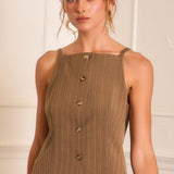 Pinstripe Button-Front Sleeveless Top (TOP ONLY)