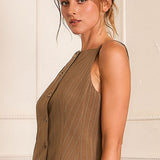 Pinstripe Button-Front Sleeveless Top (TOP ONLY)