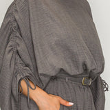 Ruched Sleeve Blouse & Pleated Belted Pants Set