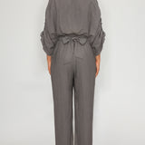Ruched Sleeve Blouse & Pleated Belted Pants Set