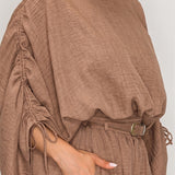 Ruched Sleeve Blouse & Pleated Belted Pants Set