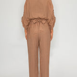 Ruched Sleeve Blouse & Pleated Belted Pants Set