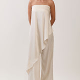 Strapless Draped Top & Wide-Leg Pants Set