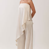 Strapless Draped Top & Wide-Leg Pants Set