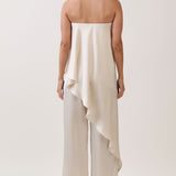 Strapless Draped Top & Wide-Leg Pants Set