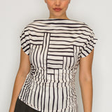 Geo Stripe Draped Top & Wrap Wide-Leg Pants Set (TOP ONLY)