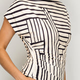Geo Stripe Draped Top & Wrap Wide-Leg Pants Set (TOP ONLY)