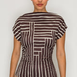 Geo Stripe Draped Top & Wrap Wide-Leg Pants Set (TOP ONLY)