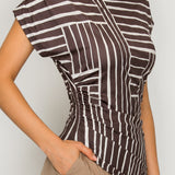 Geo Stripe Draped Top & Wrap Wide-Leg Pants Set (TOP ONLY)