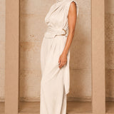 High Neck Shoulder Pad Belted Top &  Pleated Tapered Pants (PANTS ONLY)