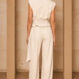 High Neck Shoulder Pad Belted Top &  Pleated Tapered Pants (PANTS ONLY)
