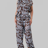 Abstract Print One Shoulder Top & Tie-Ankle Jogger Pants Set