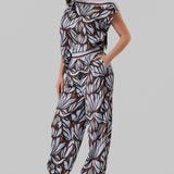 Abstract Print One Shoulder Top & Tie-Ankle Jogger Pants Set