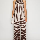 Zebra Print Halter Top & Wide-Leg Pants Set
