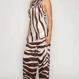 Zebra Print Halter Top & Wide-Leg Pants Set