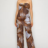 Strapless Tube Top & Wrap Wide-Leg Pant Set