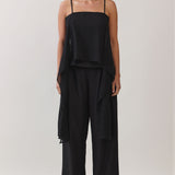 Two-Way Draped Scarf Peplum Top & Wide Leg Pants Set