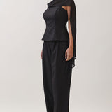 Two-Way Draped Scarf Peplum Top & Wide Leg Pants Set