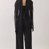 Two-Way Draped Scarf Peplum Top & Wide Leg Pants Set