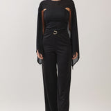 Sheer Drape Top & Wide Leg Pants with Buckle Detail Set