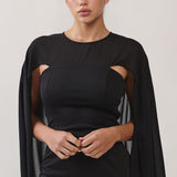 Sheer Drape Top & Wide Leg Pants with Buckle Detail Set