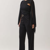 Sheer Drape Top & Wide Leg Pants with Buckle Detail Set