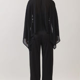 Sheer Drape Top & Wide Leg Pants with Buckle Detail Set