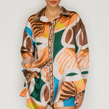 Satin Abstract Print Shirt & Shorts Set