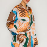 Satin Abstract Print Shirt & Shorts Set