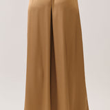 Strapless Ruched Peplum Satin Top & Wide Leg Pants