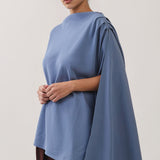 Asymmetric Draped Cape Blouse