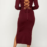 Lace Up Knit Crop Top & Skirt Set