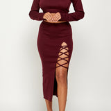 Lace Up Knit Crop Top & Skirt Set