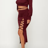 Lace Up Knit Crop Top & Skirt Set