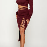 Lace Up Knit Crop Top & Skirt Set