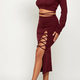 Lace Up Knit Crop Top & Skirt Set