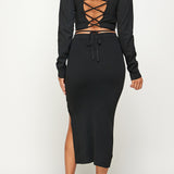 Lace Up Knit Crop Top & Skirt Set