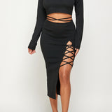 Lace Up Knit Crop Top & Skirt Set