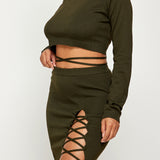 Lace Up Knit Crop Top & Skirt Set
