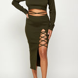 Lace Up Knit Crop Top & Skirt Set