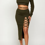 Lace Up Knit Crop Top & Skirt Set