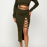 Lace Up Knit Crop Top & Skirt Set