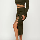 Lace Up Knit Crop Top & Skirt Set