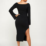 Bare Neck Knit Midi Dress